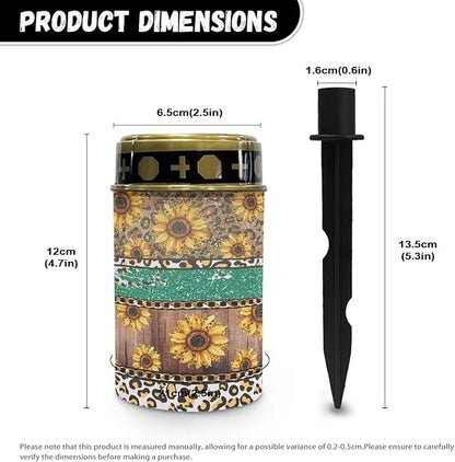 Poceacles Solar Lights Outdoor Waterproof Cemetery Lights Solar Powered Grave Solar Lantern Outdoor Waterproof Walkway Lights for Lawn Garden Pathway, Leopard Print Sunflower Shiny Green, Pack of 4
