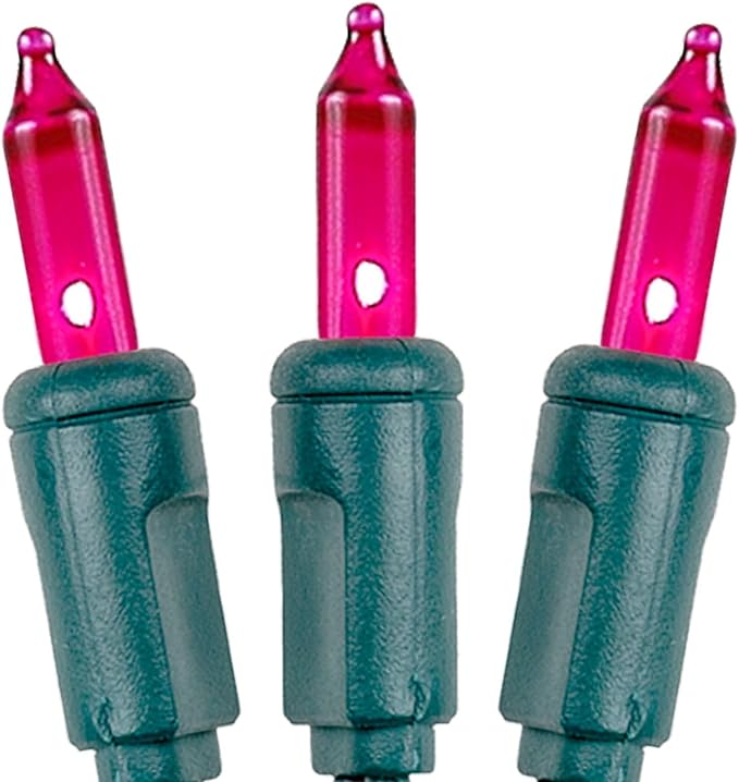 Novelty Lights 50 Feet 100 Bulbs Traditional Incandescent Mini Lights, Pink on Green Wire with 6" Spacing, Commercial Grade and UL Listed for Indoor/Outdoor Use, End-to-End Connectable