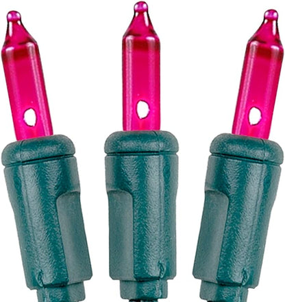 Novelty Lights 50 Feet 100 Bulbs Traditional Incandescent Mini Lights, Pink on Green Wire with 6" Spacing, Commercial Grade and UL Listed for Indoor/Outdoor Use, End-to-End Connectable
