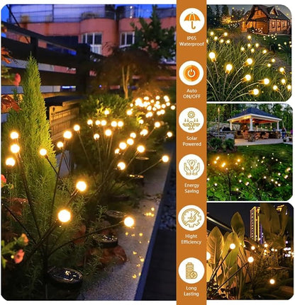 2 Pack 16LED Solar Swaying Lights Outdoor, Warm White, Waterproof, Firefly Lights for Patio Garden Porch Pathway