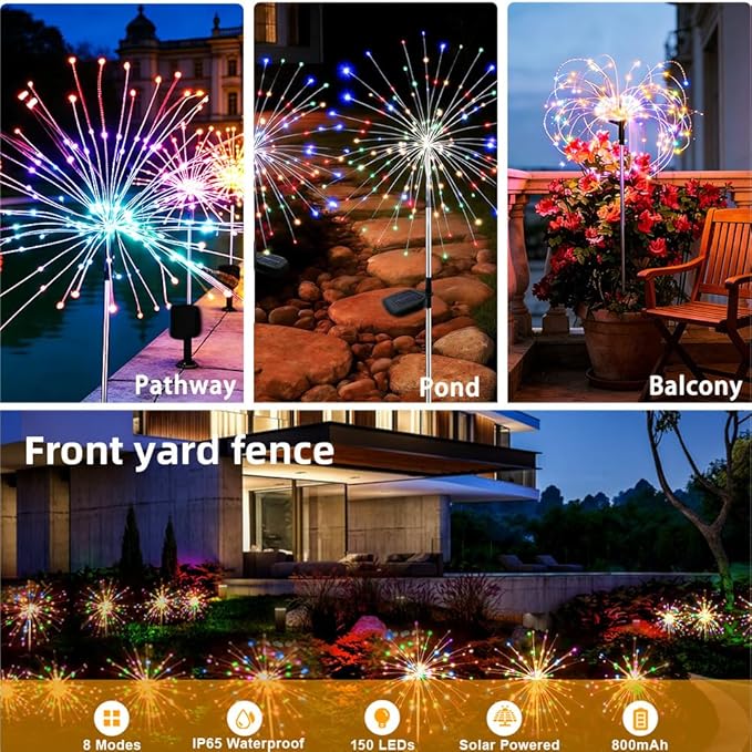Solar Firework Lights for Outside, 8 Modes RGB Color Changing Fireworks Solar Fairy Light Outdoor for Garden Yard | Lumora