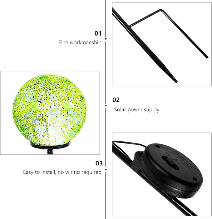 Solar Mosaic Ball-Shaped Lawn Light Outdoor Waterproof Solar Garden Path Light for Patio Landscape Decoration