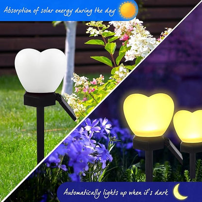 Valentines Day White Heart Solar Lights Outdoor, 2Pcs Waterproof Valentines Day Solar Garden Light LED Heart Lights Wedding Decorations for Yard Walkway Outside (White)