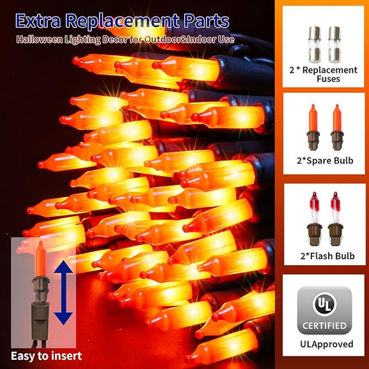 Ultra-Bright Connects End to End Orange Christmas Mini Lights 100L 19.6Ft UL Listed Incandescent Bulb String Light Set for Indoor and Outdoor Halloween Home Garden Party Holiday Tree Decor