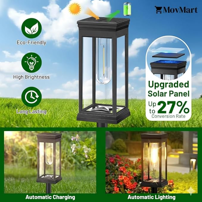 Solar Pathway Lights Outdoor, 4 Pack Solar Powered Garden Lights Waterproof IP65, Auto On/Off Outdoor Light for Lawn Patio Walkway Driveway Decor Landscape Lighting