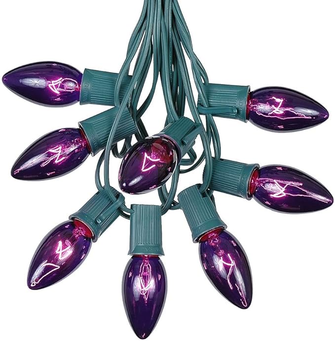 Novelty Lights C9 Purple Christmas String Light Set - Outdoor Christmas Light String - Hanging Christmas Lights - Roofline Light String - Outdoor Patio String Lights - Green Wire - 25 Foot
