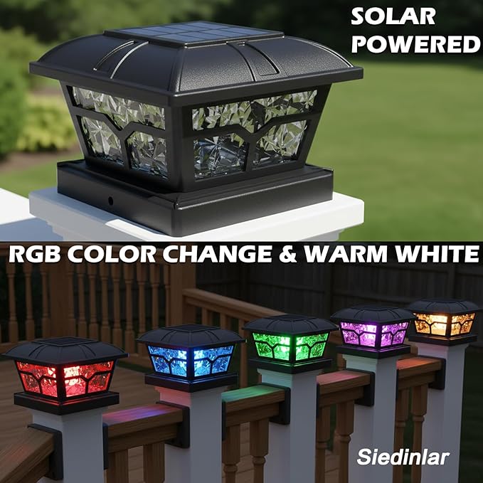 SIEDiNLAR Solar Post Cap Lights Outdoor 2 Color Modes for 4x4 5x5 6x6 Wooden Vinyl Posts Fence Deck Patio | Lumora