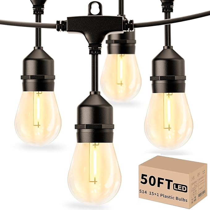Svater Outdoor String Lights 150FT with 50FT S14 String Lights for Cafe Market Bistro Backyard, Dimmable Warm White 2700K