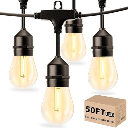 Svater Outdoor String Lights 150FT with 50FT S14 String Lights for Cafe Market Bistro Backyard, Dimmable Warm White 2700K