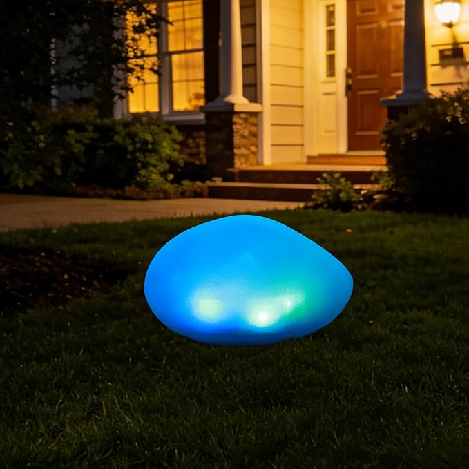 Solar Powered Outdoor Lights - Waterproof Garden Path Lighting, Pebble Shape Landscape Lights for Yard, Lawn, Patio, Walkway, Colored Light