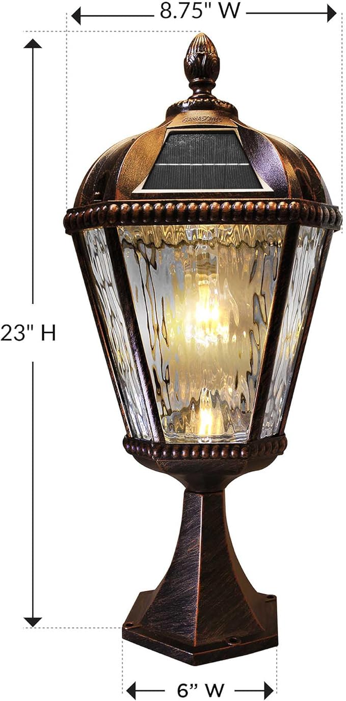 Gama Sonic Outdoor Solar Post Light with Pier Base, Brushed Bronze Finish Aluminum and Rain Glass, Royal Bulb 150 | Lumora