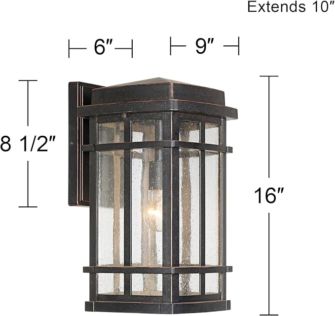 John Timberland Neri Mission Industrial Box-Shaped Outdoor Wall Light Fixture Oil Rubbed Bronze 16" Clear Seedy | Lumora