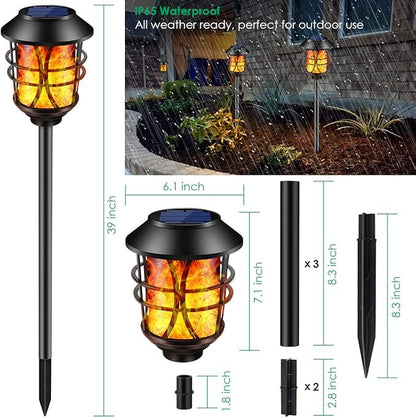 TomCare Solar Outdoor Lights Metal Flickering Flame Torches Waterproof Heavy Duty Pathway Landscape Lighting Dusk to Dawn Auto On/Off for Garden Patio Yard, 4 Pack