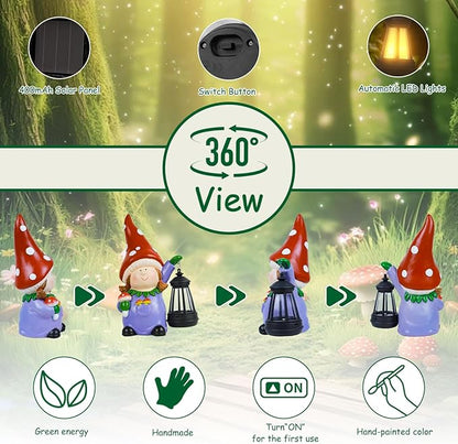 Gnome Statue Garden Ornaments Art Outdoor Decoration with Solar Powered LED Lights Decor for Patio,Balcony,Yard, Mum Birthday Gifts, Garden Gifts for Women, Chrismtas Gifts for Mom Grandma