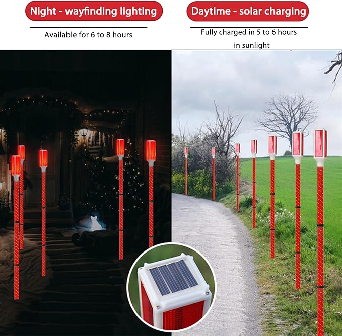 Solar Barricade Lights: 5pcs Outdoor Walkway Warning, Solar Path Lights, Garden Lawn Lights for Driveway Marker with Adjustable Height up to 30 Inches, Red Flashing or Steady Mode