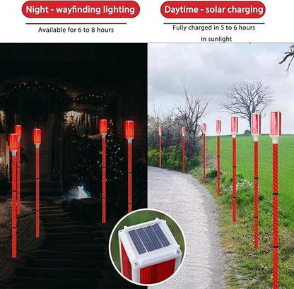 Solar Barricade Lights: 5pcs Outdoor Walkway Warning, Solar Path Lights, Garden Lawn Lights for Driveway Marker with Adjustable Height up to 30 Inches, Red Flashing or Steady Mode