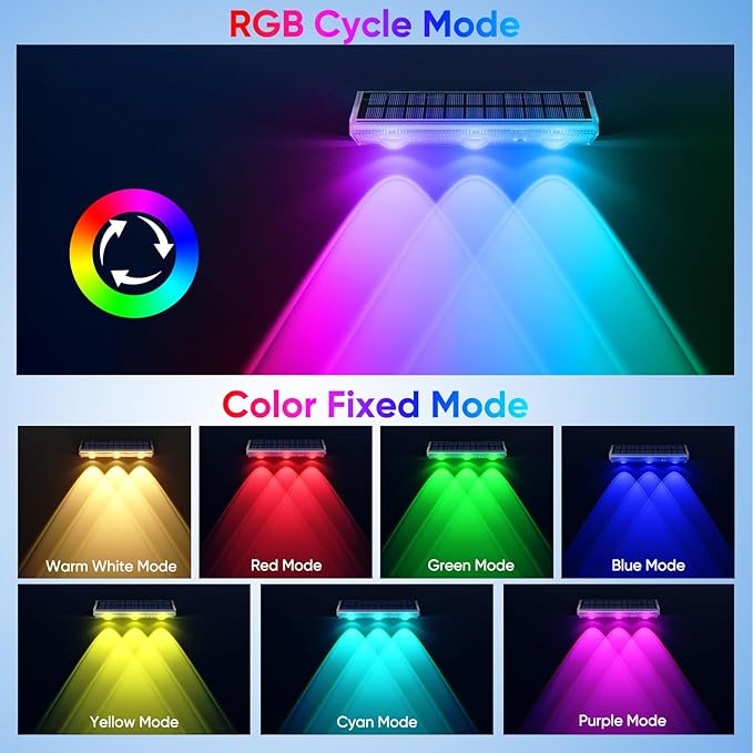 YiLaie Solar Fence Lights Outdoor - Warm White & RGB 6 Color, Solar Lights Outdoor IP67 Waterproof, Garden Lights | Lumora