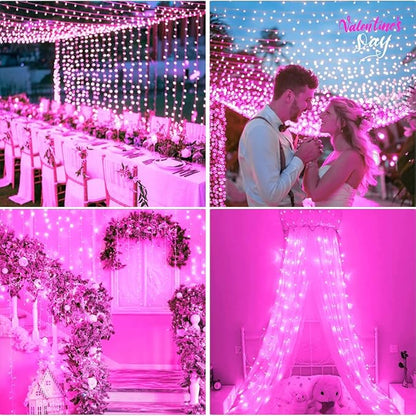 FULLBELL Fairy Lights Outdoor String Lights 33ft 100 LED with Memory Modes Controller, Extendable Christmas Lights Decorations for Wedding, Christmas, Party, Patio, Indoor Outdoor (Pink)