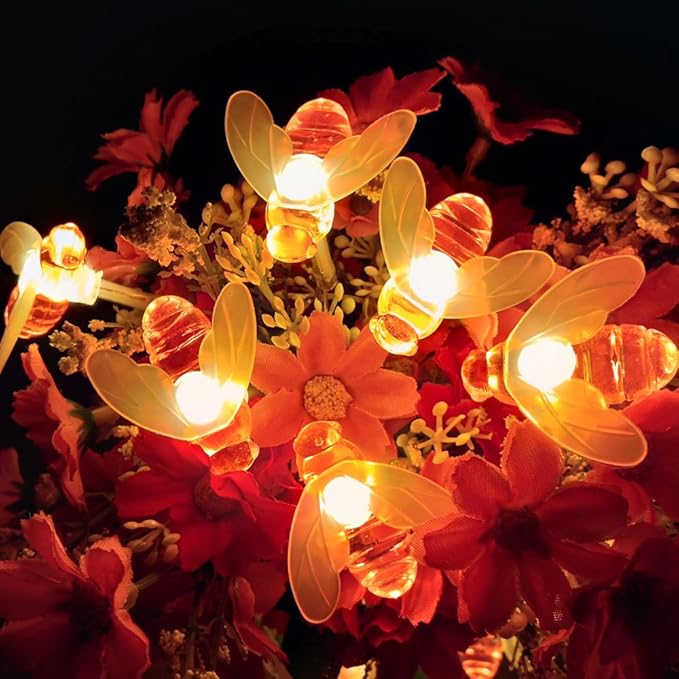 Bee String Lights, 7.5Ft 20 Led Bee Shape Fairy Battery Operated String Lights for Garden, Patio, Lawn Decoration (Warm White)