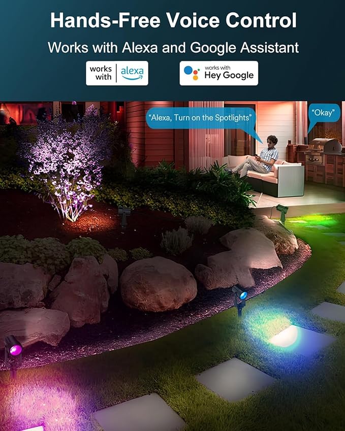Ligency Spotlight Outdoor Smart Low Voltage Landscape Lights, 2 Pack Outdoor Spot Lights IP65 Waterproof RGBW Color Changing Spotlights for Yard Garden, 28.8Ft