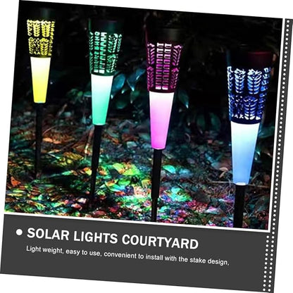 ibasenice 6pcs Solar Powered Garden Pathway Lights, Cone-Shaped Hollow Outdoor Stake Lamps with Warm and Colorful Light, Waterproof Decorative Yard Lighting for Patio and Lawn