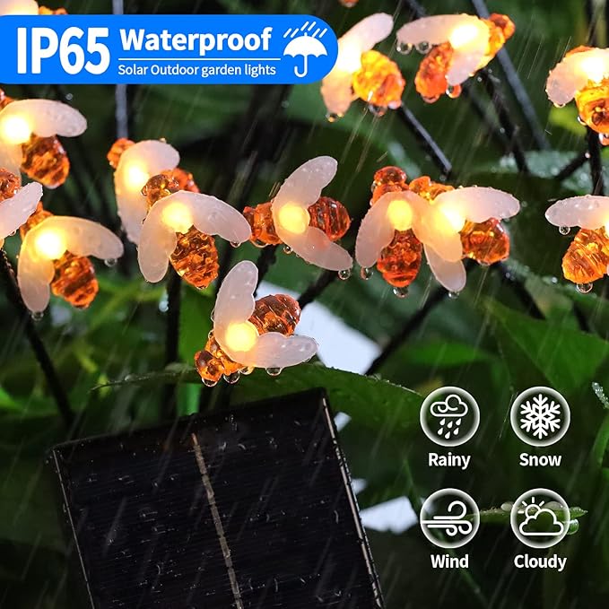 Solar Garden Lights 4 Pack, 40 Led Bee Lights 8 Lighting Modes with Remote, Firefly Lights Waterproof, Sway by Wind, Solar Outdoor Lights for Patio Walkway Pathway Backyard Lawn Flower Bed Decoration