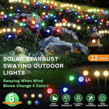 8-Pack 64 LED Solar Swaying Lights Outdoor Solar Powered Firefly Lights Garden Decor Waterproof Pathway Light Wind Landscape Lights Warm Yellow for Pathway Lawn Patio Courtyard Decor (Colorful)