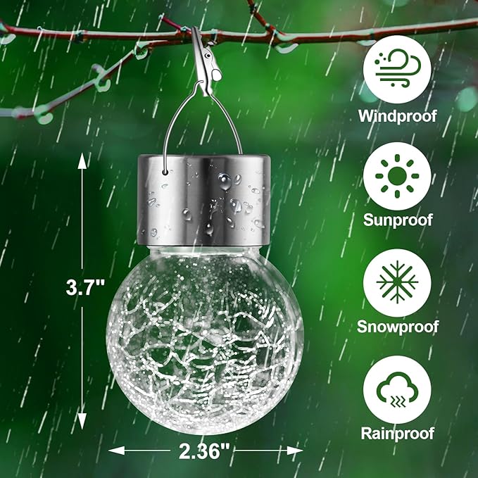 12 Pack Hanging Solar Lights Outdoor Decorative, Waterproof Solar Globe Lantern with Handle and Clip, Solar Powered | Lumora