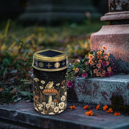 Mushroom Frog Cemetery Cross Solar Lights Solar Light Outdoor for Cemetery, LED Waterproof Solar Lights for Garden, Balcony, Yard, Memorial Gifts