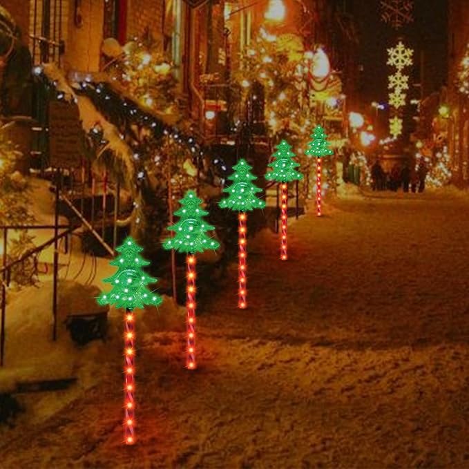 LAMPHOME Christmas Pathway Lights Outdoor, 3PCS Christmas Tree Christmas Decorations Outdoor Yard, Pathway Marker Stake Lights for Patio Ground Path Sidewalk Walkway Driveway
