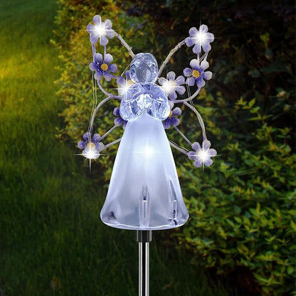 Solar Garden Lights, LED Angel Solar Landscape Decorative Lights, Outdoor Waterproof Solar Garden Stake Lights, Solar Pathway Lights for Patio Yard Lawn Grave Cemetery, Memorial Sympathy Gift (Purple)