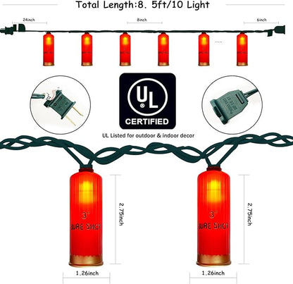 8.5Ft Red Shotgun Shell Christmas String Lights with 10 LED Bullet Shell Lights, Connectable Outdoor Military Style Bullet Light String for Christmas Garden Patio Party Tent Bar Decorations, Green