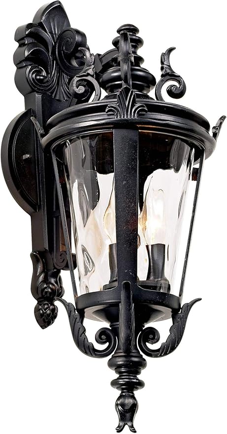 John Timberland Casa Marseille European Outdoor Wall Light Fixture Textured Black French 21 3/4" Clear Hammered | Lumora