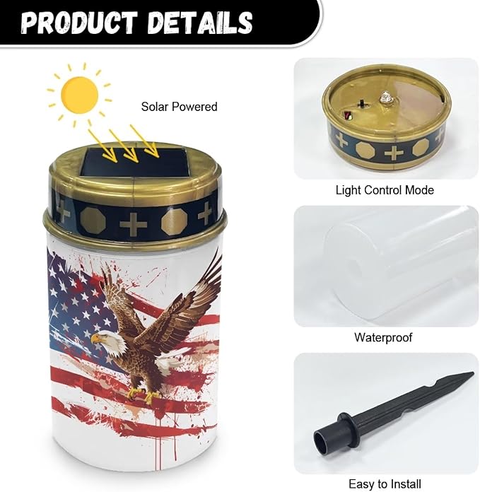 America Flag Eagle Print Solar Grave Light Patriotic Solar Light Outdoor Landscape Path Light Waterproof Solar Garden Light Home Decor