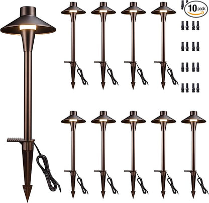 Landscape Path Lights Wired, 3 Lighting Modes LED 12V Low Voltage Pathway Lights, Outdoor Waterproof, 5W 150LM ORB Aluminum for Driveway Yard 10 Pack