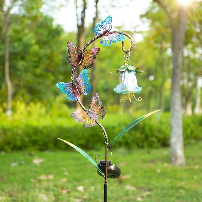 Bshine Solar Butterfly Lights Outdoor Garden Decoration Valentine's Day, Metal Stake Waterproof Hanging Flower | Lumora