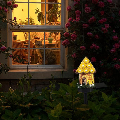 Mushroom Solar Lights Outdoor, Waterproof Fairy Houses Light Mushroom Garden Decor Decorative Solar Powered Garden Stake Lights for Outside Lawn Walkway Patio Yard (Yellow)