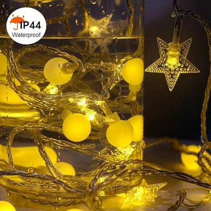 50 Stars & 50 Globes String Lights for Wedding, Party, Holiday Decor - 100 LED, 49.2ft, Remote Control, 8 Modes, IP44 Waterproof, Linkable Plug in Lights for Indoor Outdoor, Backyard, Celebration