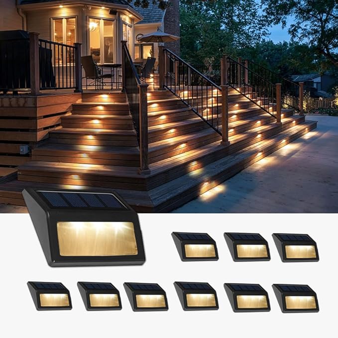 Solar Lights Outdoor, Waterproof Solar Powered Deck Step Lights for Patio Garden Backyard Garage Driveway Pathway Outside Wall Lighting (Warm White/10 Pack)