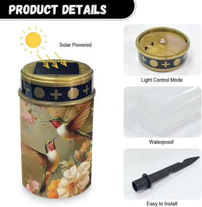ZOUTAIRONG Solar Light for Cemetery Grave Durable Solar Garden Lights Landscape Lighting Pathway Light Cemetery 6 Pack, Hummingbird Floral Print