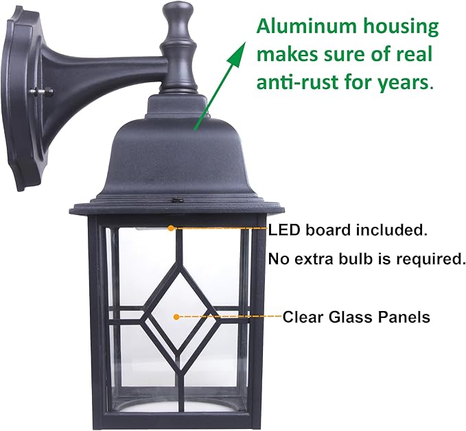 LIT-PaTH Outdoor LED Wall Lantern, Large Exterior Wall Light Fixture, 5000K Daylight White, 11W 1000 Lumen, Matte | Lumora