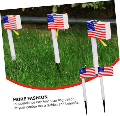 2pcs Solar Garden Path Lights American Flag LED Outdoor Lawn Lamp with Ground Plug for Independence Day Decoration Random Color