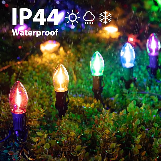 Brightown C9 Christmas Lights Outdoor, 2 Packs Total 51.4 Ft Christmas Pathway Lights with 40 LED Bulbs and Stakes, Connectable Outdoor Christmas Decorations Yard Walkway Sidewalk Holiday, Multicolor