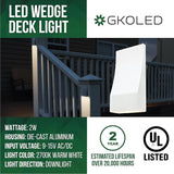 GKOLED Low Voltage LED Wedge Deck Rail Light, Landscape Railing Post Fence Accent Lighting, 12V AC/DC 2W 2700K | Lumora