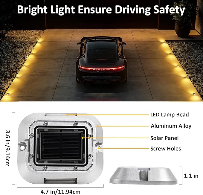 Solar Driveway Lights for Outside, 6 Pack Outdoor Waterproof Solar Deck Lights, 3000K Warm White, Automatic Garden | Lumora