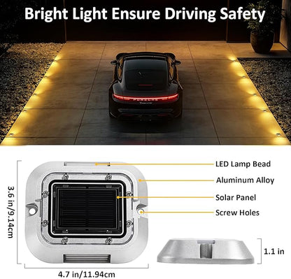 Solar Driveway Lights for Outside, 6 Pack Outdoor Waterproof Solar Deck Lights, 3000K Warm White, Automatic Garden Landscape Light, Road Markers for Pathway, Walkway, Yard, Patio, Dock