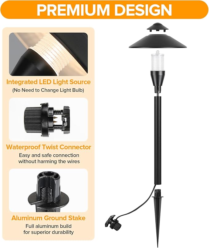 LUTEC 12V Low Voltage Pathway Lights, Die-cast Aluminum Pathway Lights with Connectors，IP65 Waterproof Outdoor | Lumora