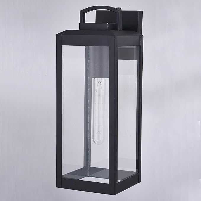 VAXCEL Kinzie Outdoor Porch Light, 6" W x 16.75" H Black Outdoor Lantern, Modern Dusk to Dawn Wall Light for Porch | Lumora