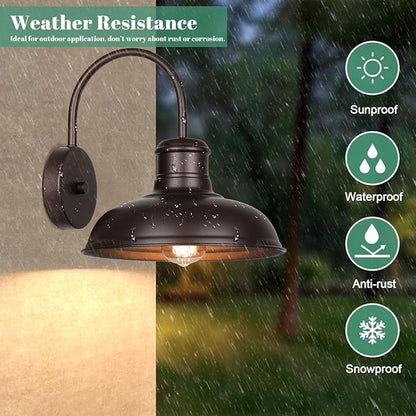 2-Pack Outdoor Gooseneck Porch Lights, Waterproof Barn Light Fixtures Wall Mount, Farmhouse Wall Sconce, Oil Rubbed Bronze Exterior Wall Lights, Outside Light for House Garage Patio Entryway, E26 Base