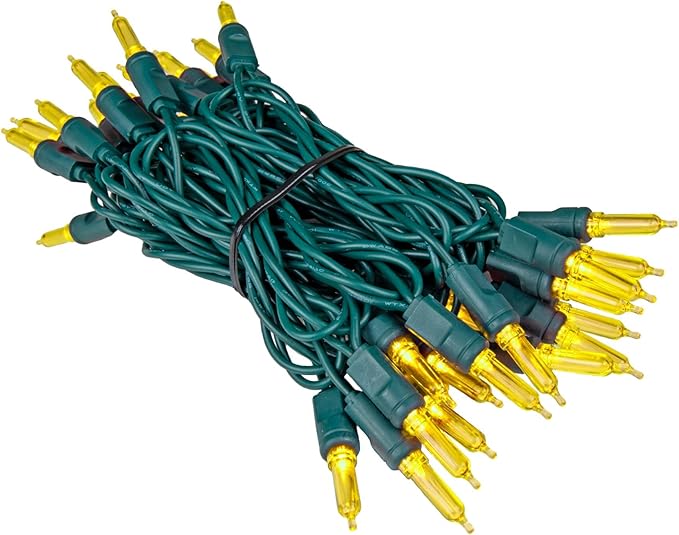 Novelty Lights Vintage Style T5 Yellow LED Christmas Lights, 11.5 Feet Green Wire String of 35 Mini Bulbs, UL Listed Indoor/Outdoor Tree Lighting